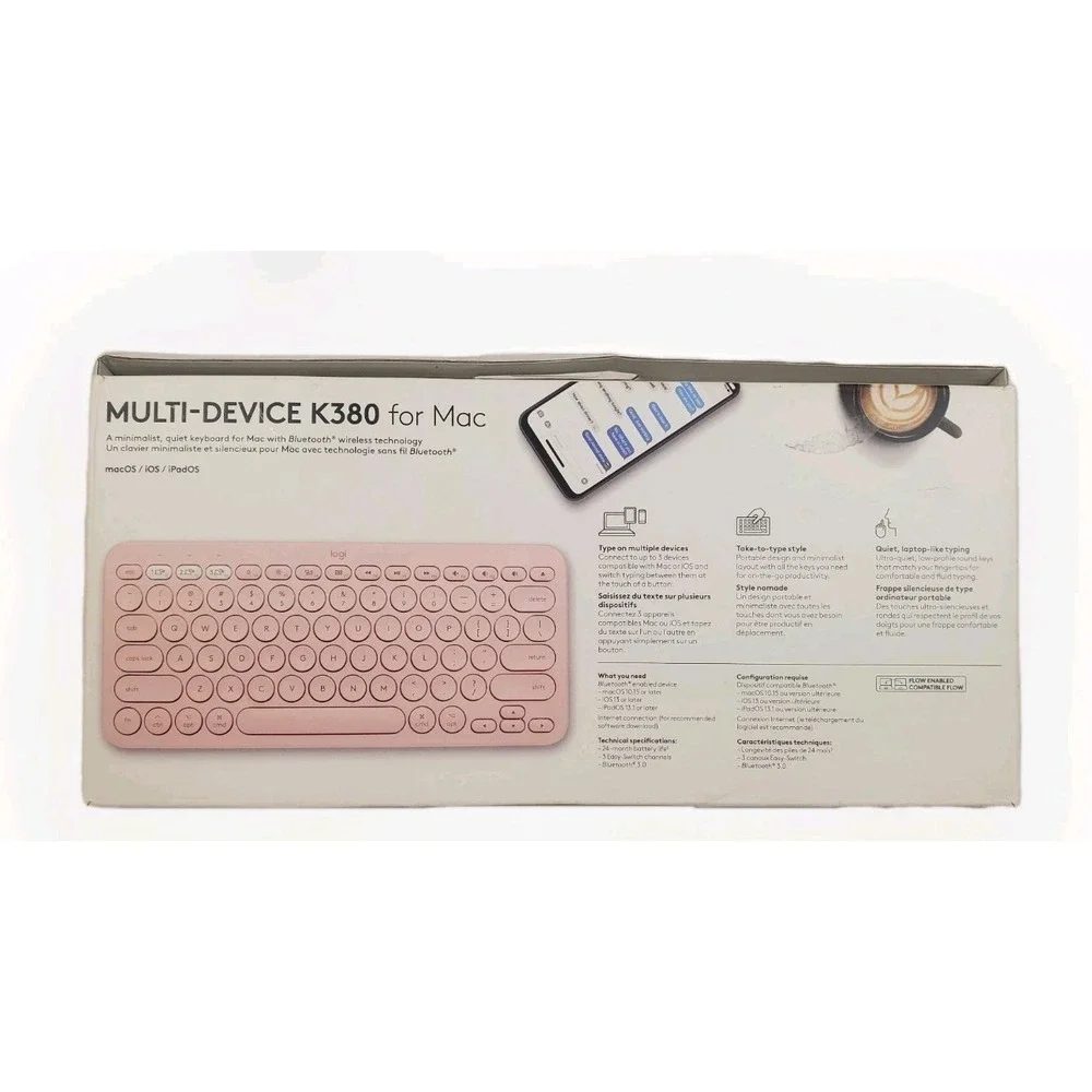Logitech Pink Wireless Keyboard For Mac K380 Multi Device Bluetooth-New Open Box